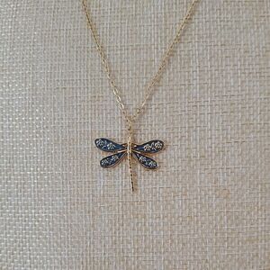 Gold and Blue Dragonfly Necklace
